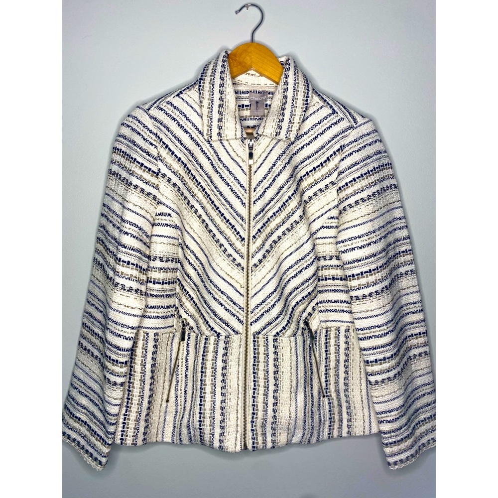 Chico’s Tweed Striped Zip-Up Blazer/Jacket
